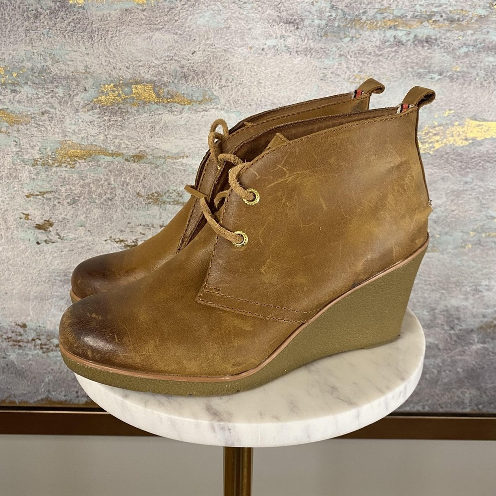 Sperry Boots Womens Size 7 Brown Leather Wedge Ankle Lace Up Booties STS90493